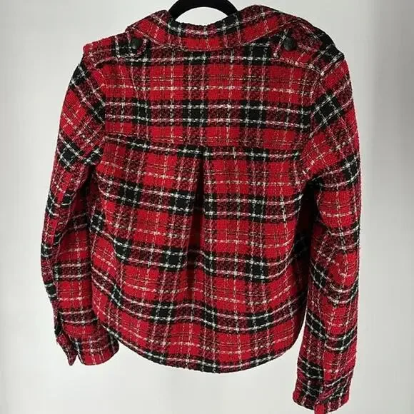 Zara Red Plaid Cropped Jacket - Picture 3 of 5